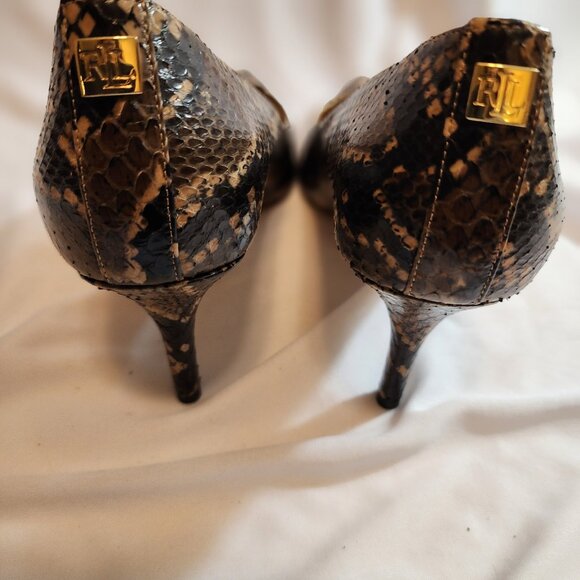 LAUREN RALPH LAUREN SIZE 8B SNAKESKIN 3" HEELS CLASSY SOPHISTICATED WORN ONCE - Picture 5 of 9